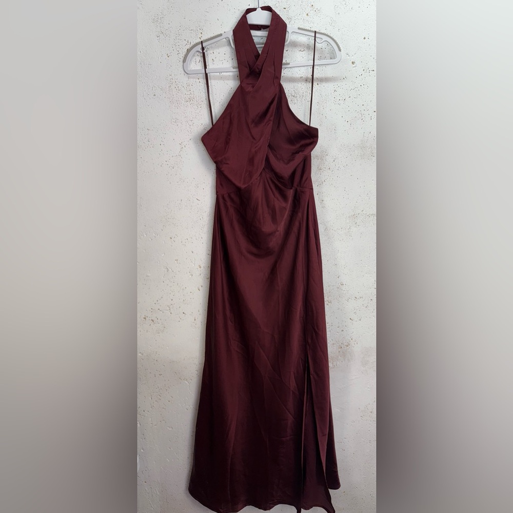 Astr The Label Marissa Satin Halter Neck Midi Dress in Deep Wine NEW Size Large - Picture 3 of 12